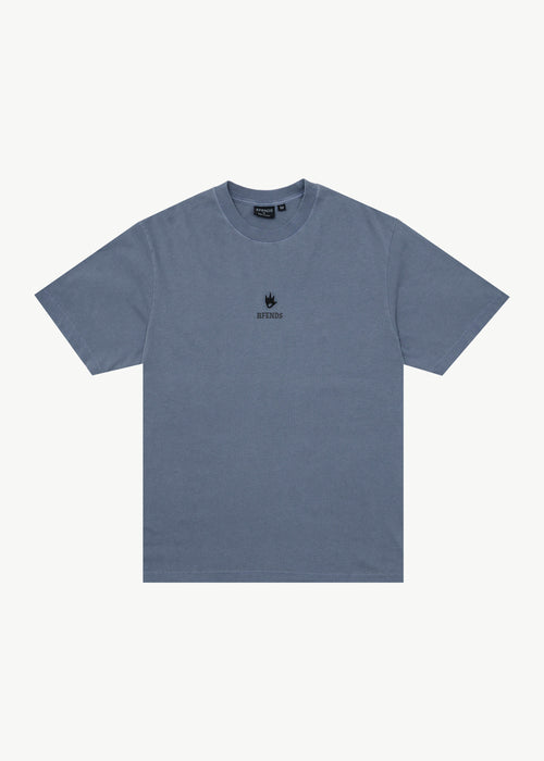 AFENDS Mens Burnin - Retro Tee - Washed Slate Blue