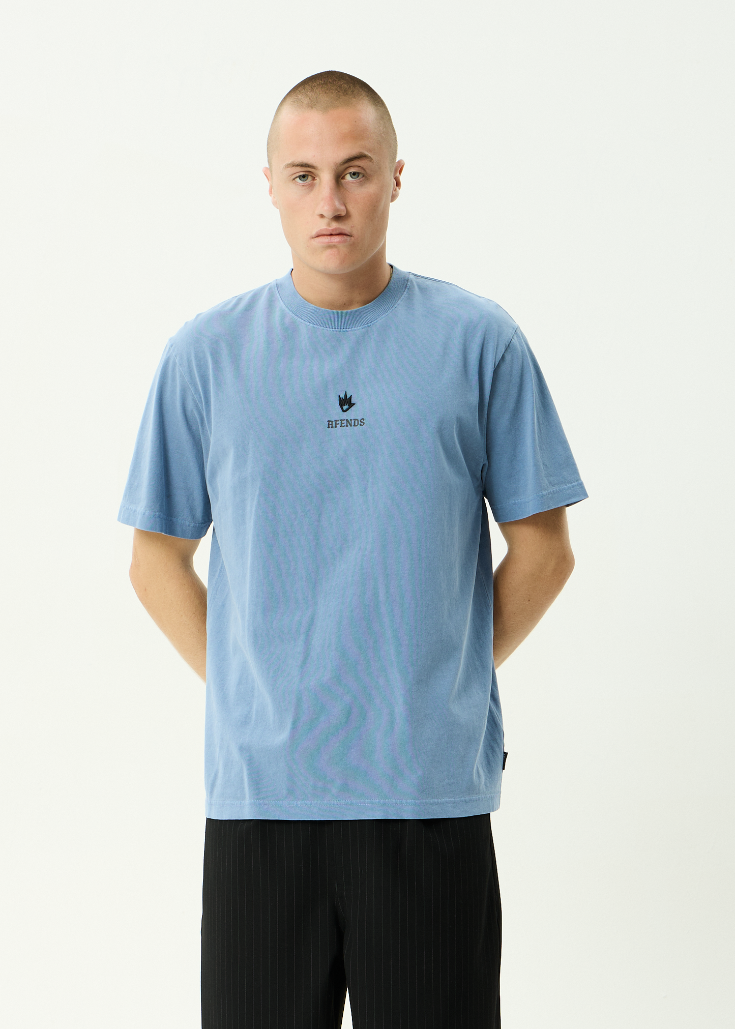 AFENDS Mens Burnin - Retro Tee - Washed Slate Blue