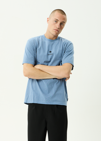 AFENDS Mens Burnin - Retro Tee - Washed Slate Blue