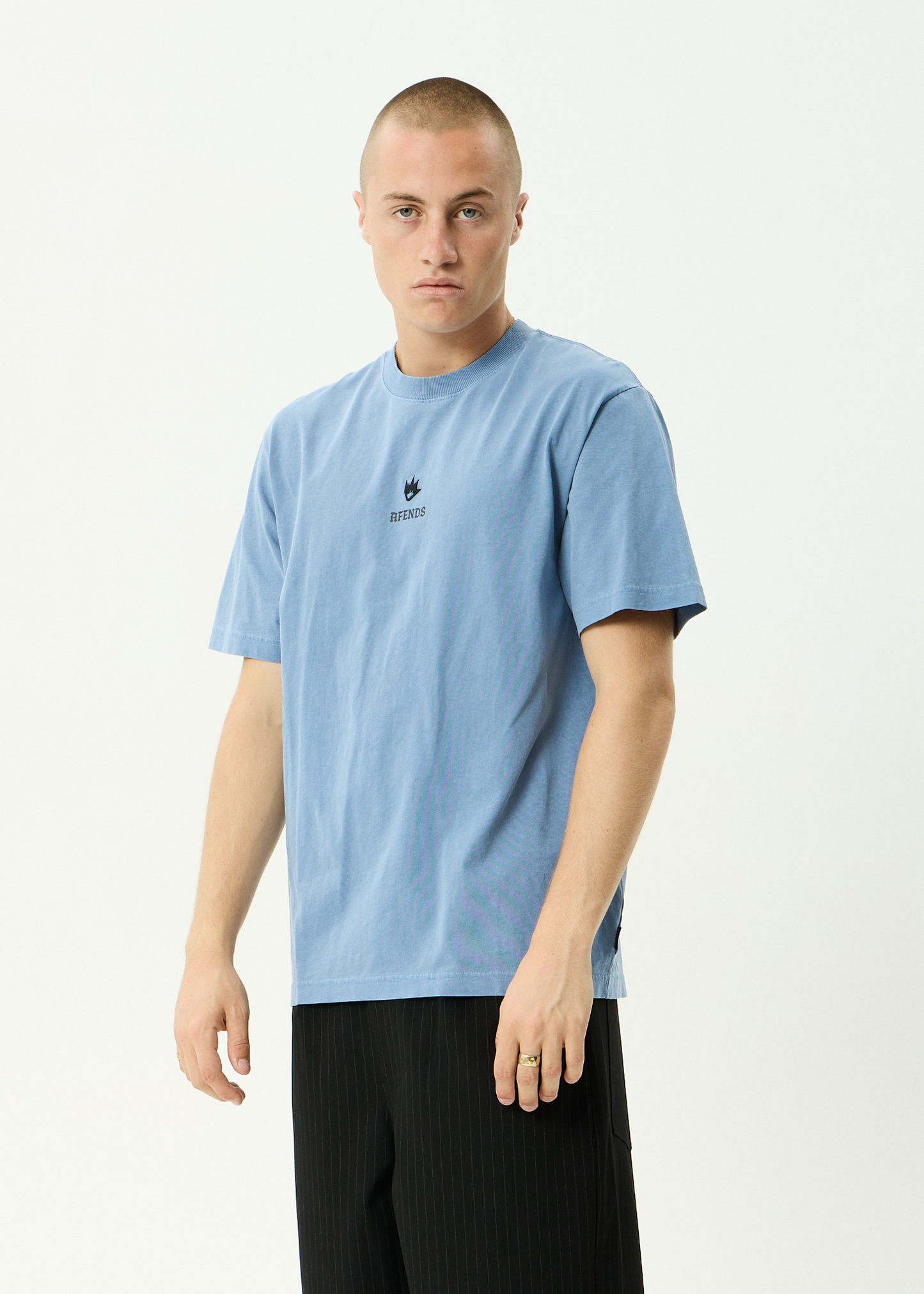 AFENDS Mens Burnin - Retro Tee - Washed Slate Blue