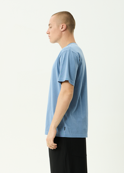 AFENDS Mens Burnin - Retro Tee - Washed Slate Blue