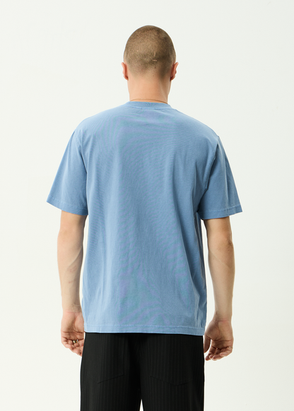 AFENDS Mens Burnin - Retro Tee - Washed Slate Blue