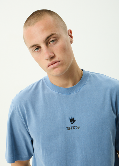 AFENDS Mens Burnin - Retro Tee - Washed Slate Blue