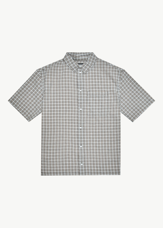 AFENDS Mens Drew - Seersucker Short Sleeve Shirt - Taupe Check