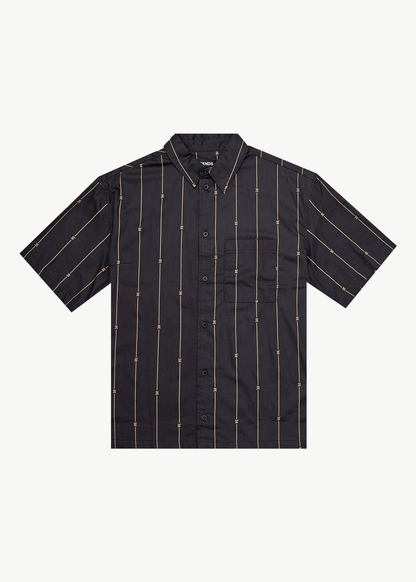 AFENDS Mens A Stripe - Short Sleeve Shirt - Black