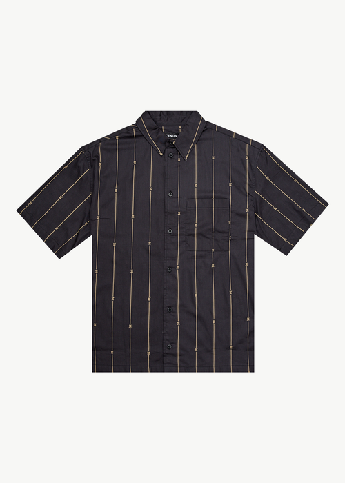 AFENDS Mens A Stripe - Short Sleeve Shirt - Black