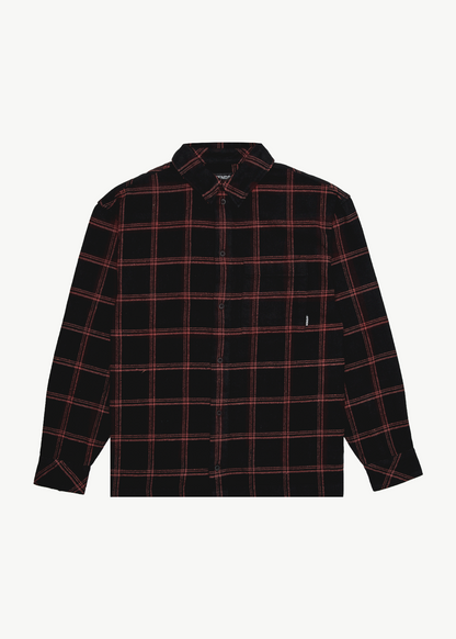 AFENDS Mens Terror - Flannel Shirt - Black Check