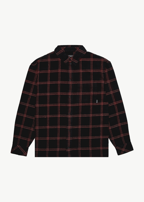 AFENDS Mens Terror - Flannel Shirt - Black Check