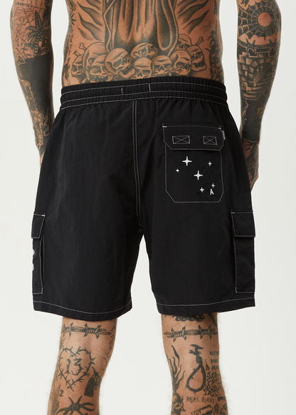 AFENDS Mens Cosmic - Cargo Baywatch Swim Short 18" - Black