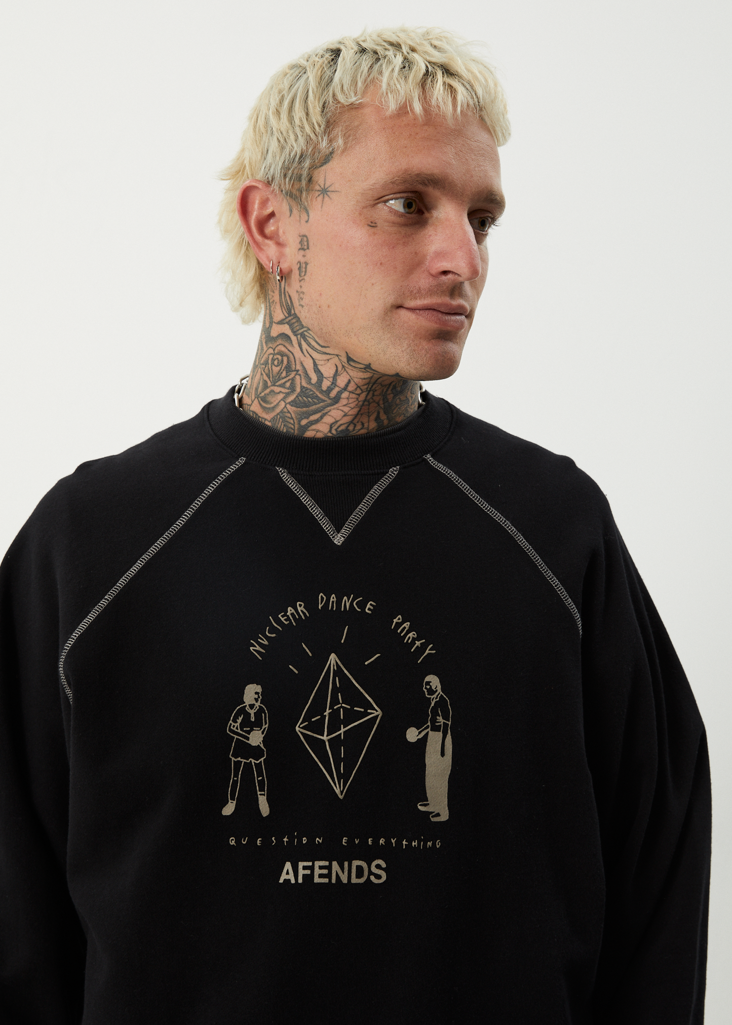 AFENDS Mens Dance Party - Crew Neck Jumper - Black