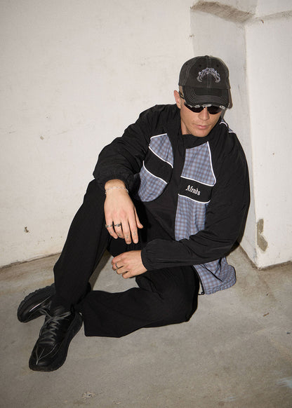AFENDS Mens Spicy - Sports Spray Jacket - Slate Blue Check
