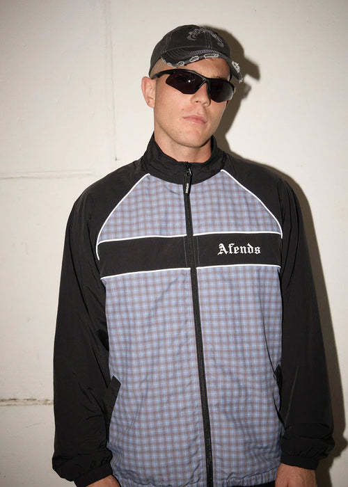 AFENDS Mens Spicy - Sports Spray Jacket - Slate Blue Check