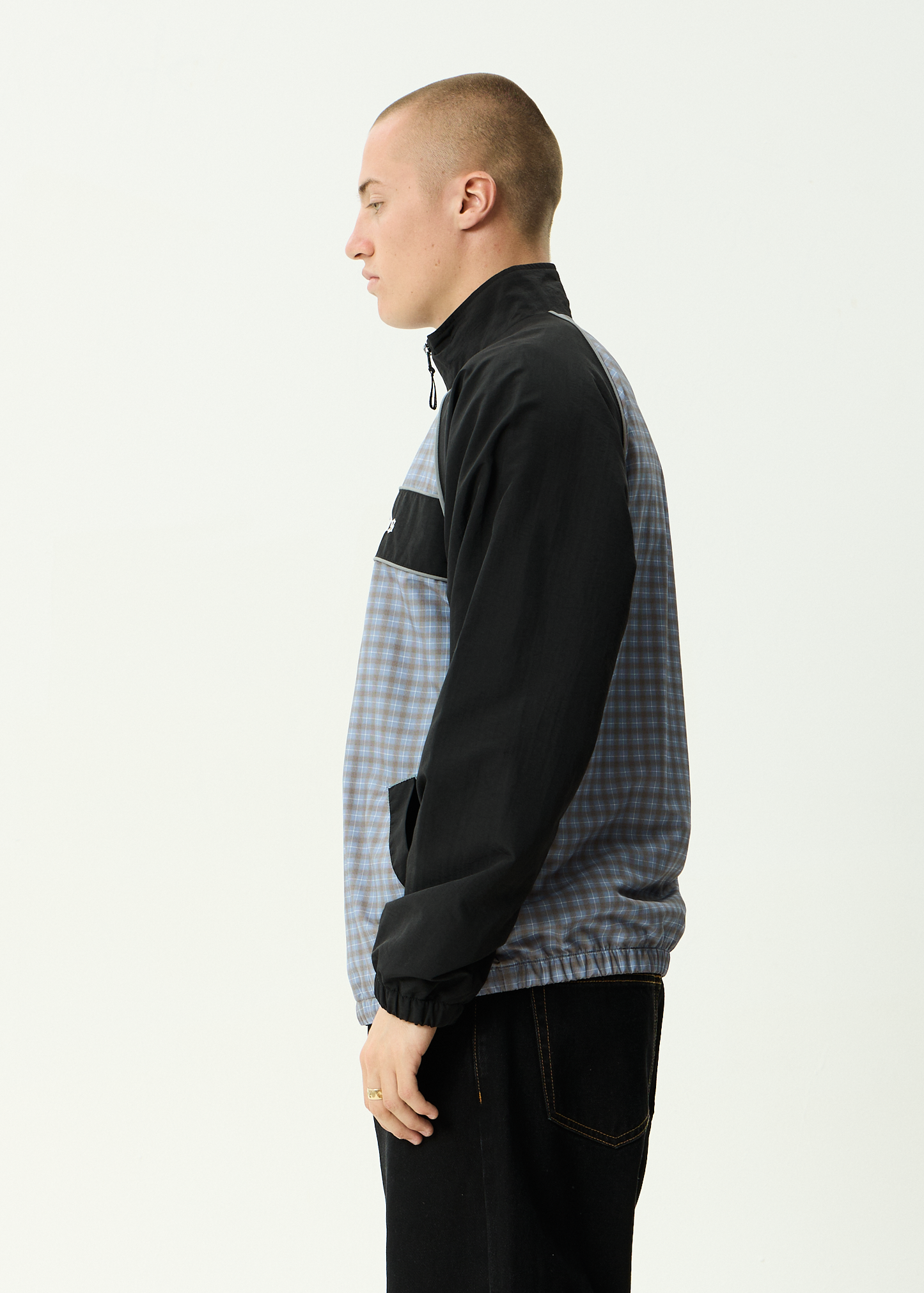 AFENDS Mens Spicy - Sports Spray Jacket - Slate Blue Check