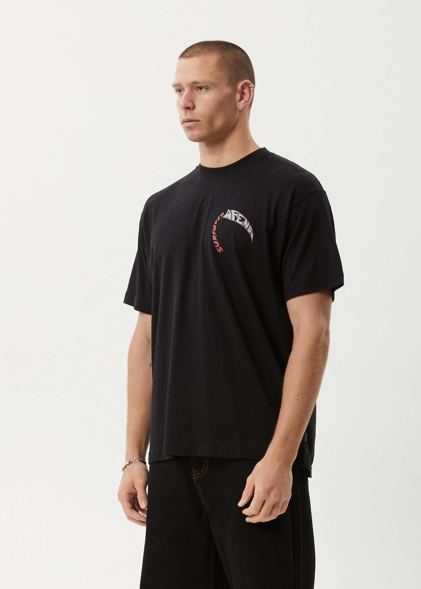 AFENDS Mens Surf Or Fly - Boxy Tee - Black