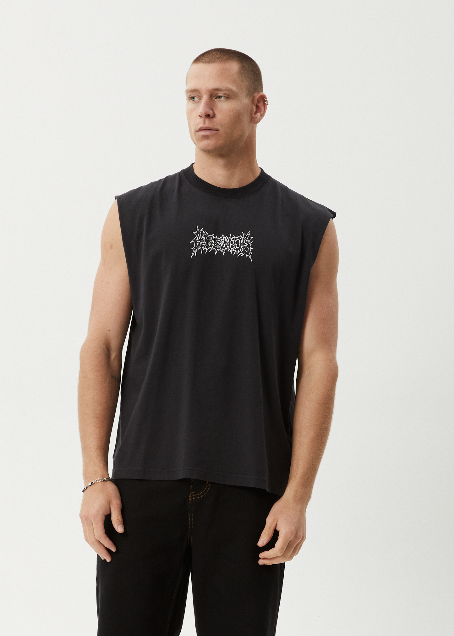 AFENDS Mens Mental - Sleeveless Tee - Stone Black