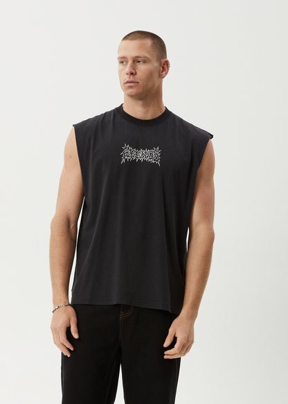 AFENDS Mens Mental - Sleeveless Tee - Stone Black
