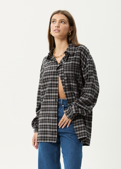 AFENDS Mens Darkness - Long Sleeve Shirt - Black Check