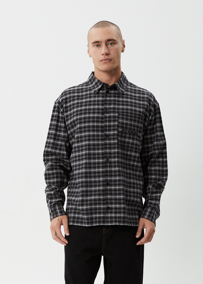 AFENDS Mens Darkness - Long Sleeve Shirt - Black Check