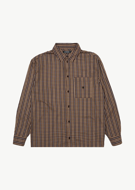 AFENDS Mens Hometown - Long Sleeve Shirt - Coffee