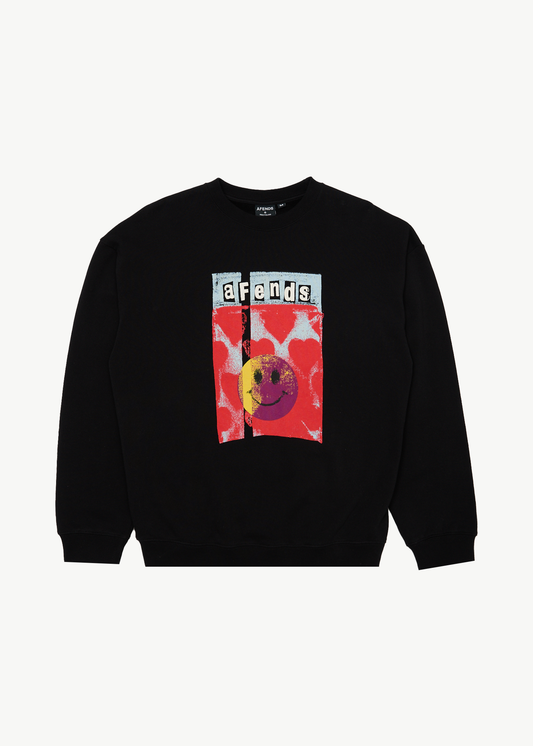 AFENDS Mens Dime Bag - Crew Neck Jumper - Black