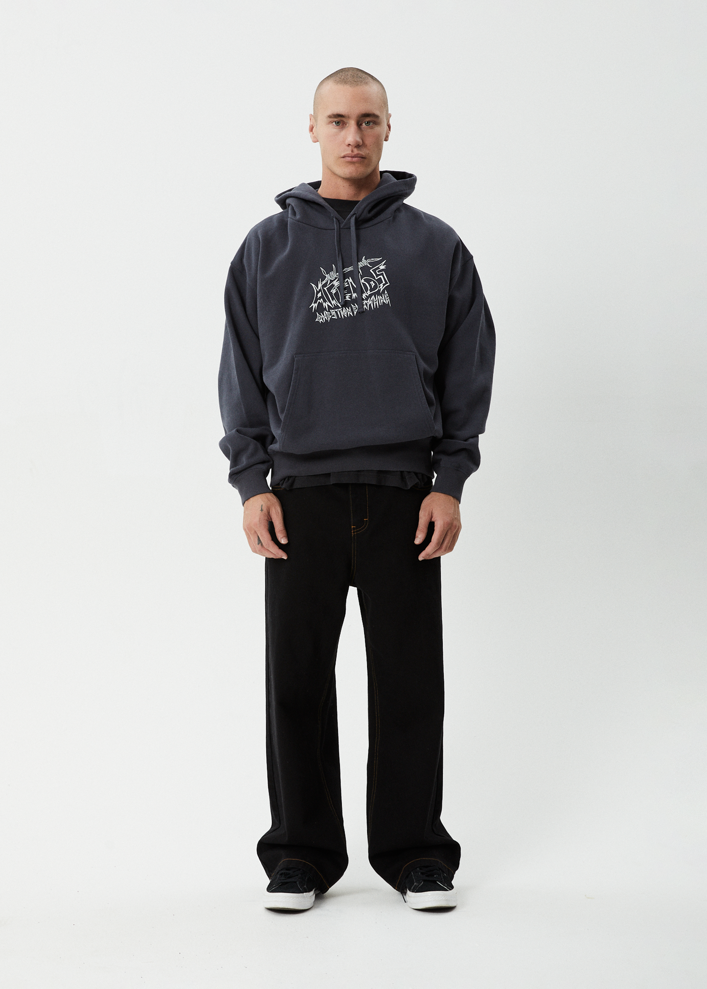 AFENDS Mens Moments - Boxy Hoodie - Charcoal