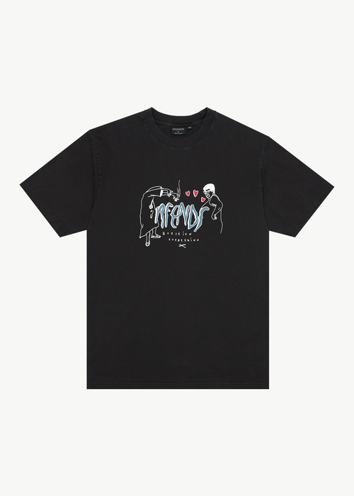 AFENDS Mens Torched - Retro Tee - Stone Black