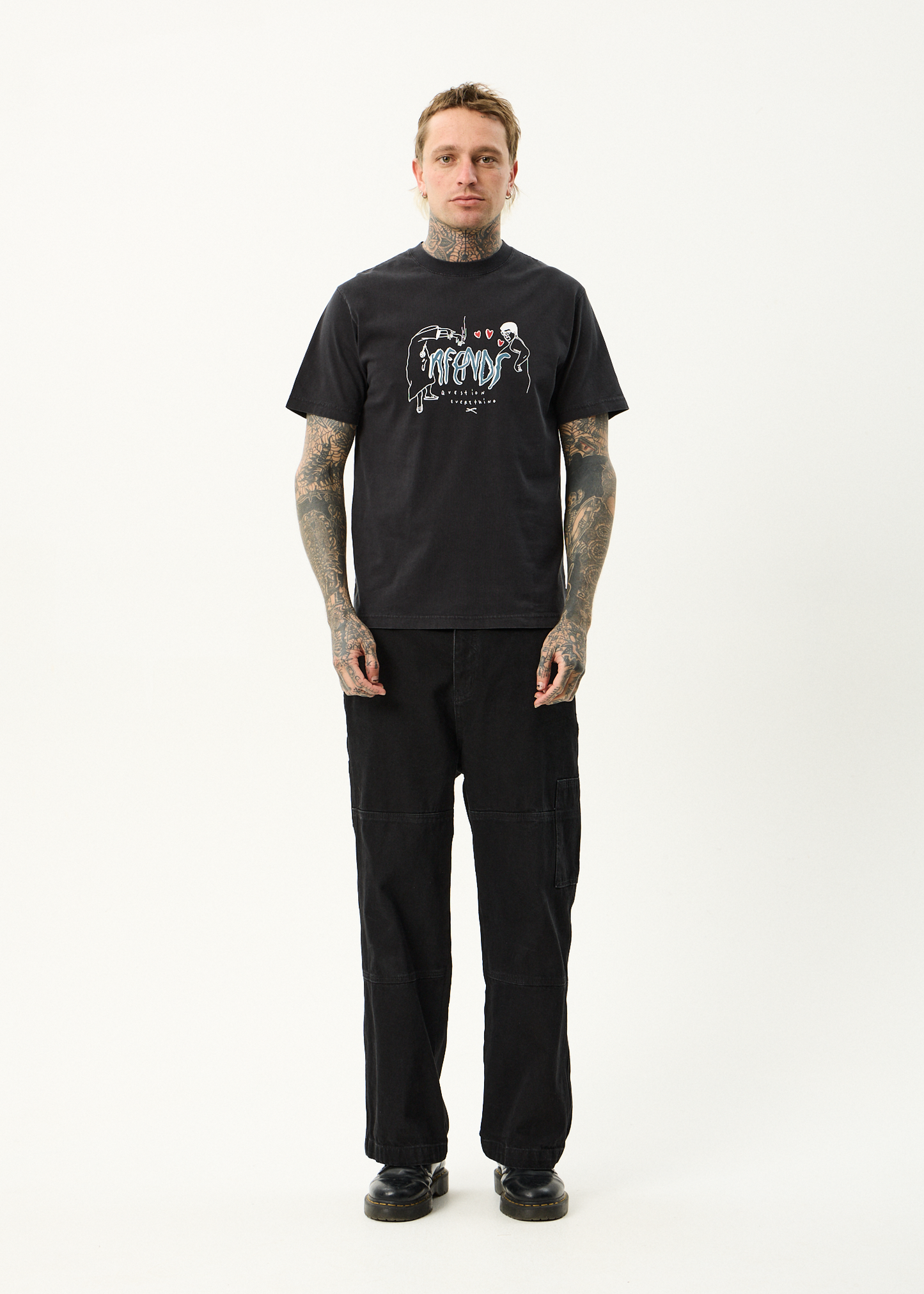 AFENDS Mens Torched - Retro Tee - Stone Black