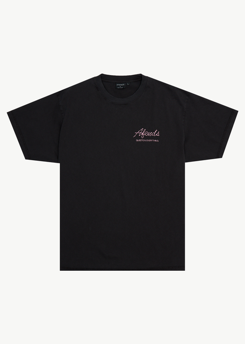 AFENDS Mens Valentine - Heavyweight Boxy Tee - Stone Black