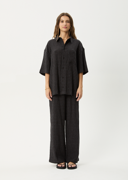 AFENDS Mens Dusk - Seersucker Check Shirt - Black Check