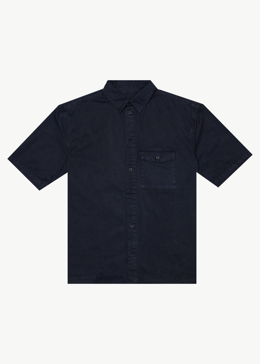 AFENDS Mens Overdie - Overdyed Short Sleeve Shirt - Deep Sea