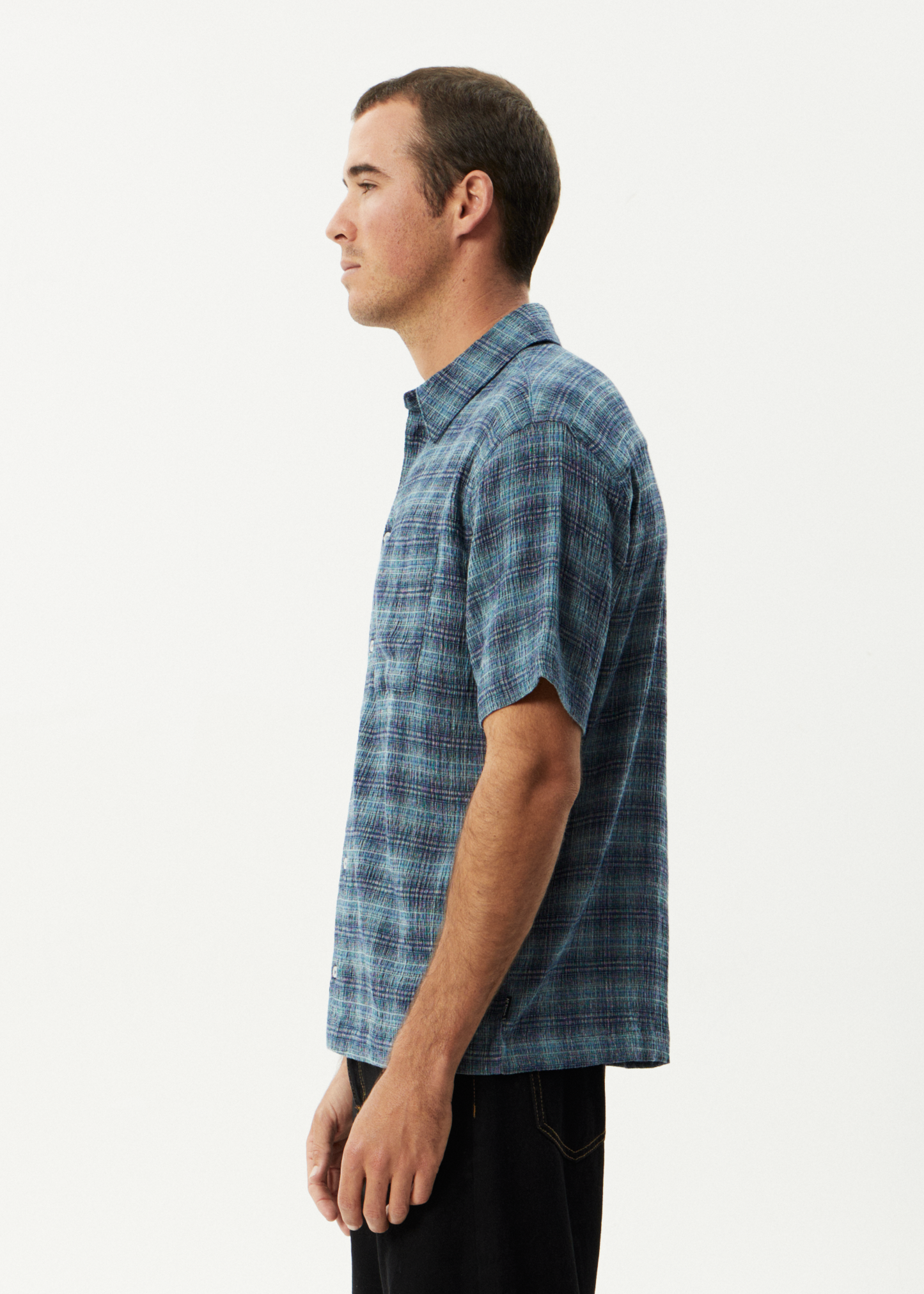 AFENDS Mens Position - Seersucker Short Sleeve Shirt - Navy Check