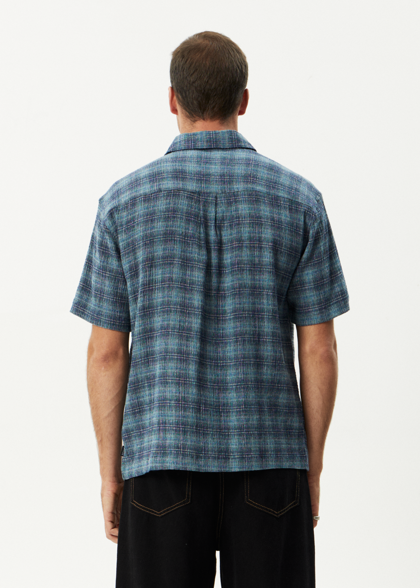 AFENDS Mens Position - Seersucker Short Sleeve Shirt - Navy Check