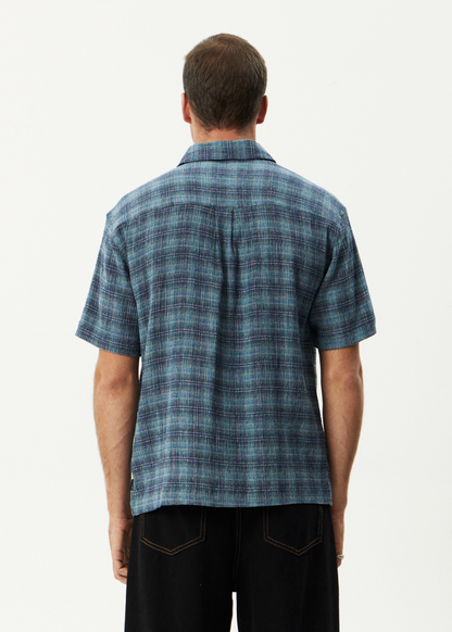 AFENDS Mens Position - Seersucker Short Sleeve Shirt - Navy Check