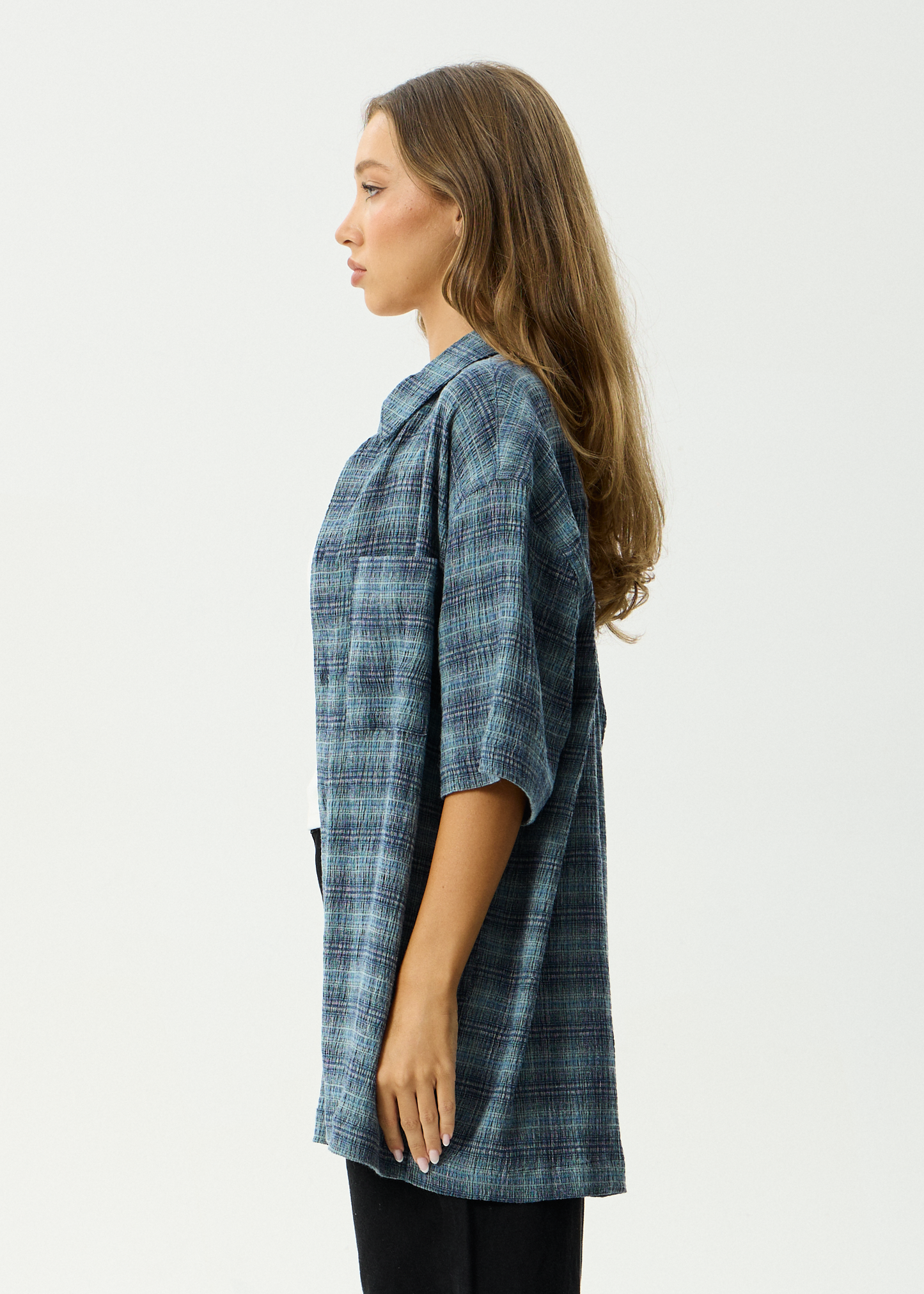 AFENDS Mens Position - Seersucker Short Sleeve Shirt - Navy Check