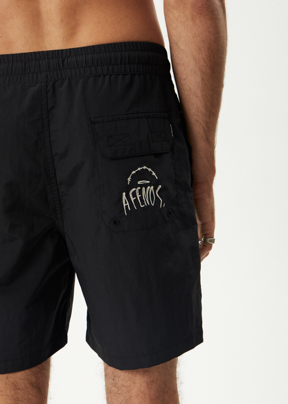 AFENDS Mens Trayback - Baywatch Swim Short 18" - Black