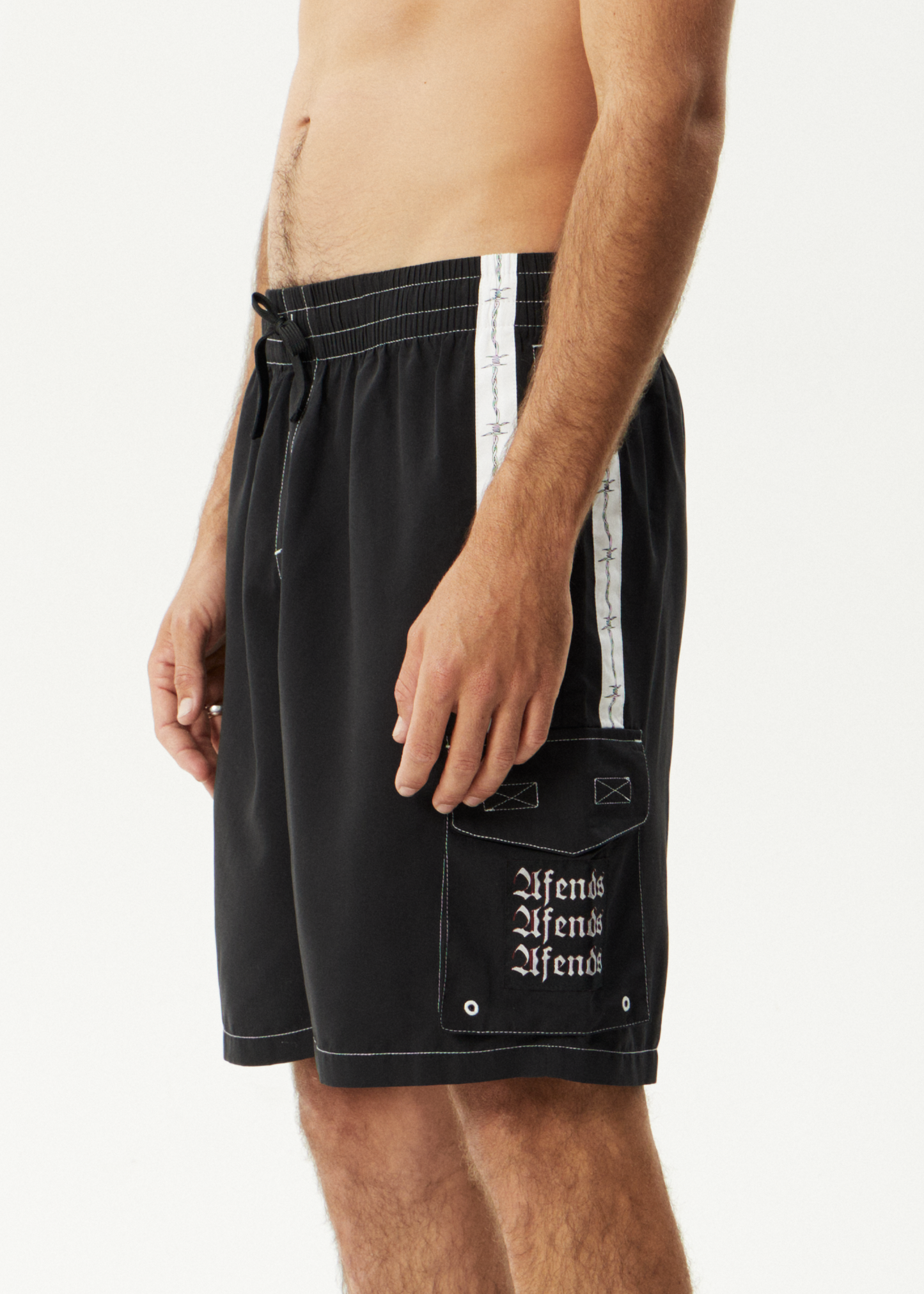 AFENDS Mens Moments - Cargo Swim Short 21" - Black