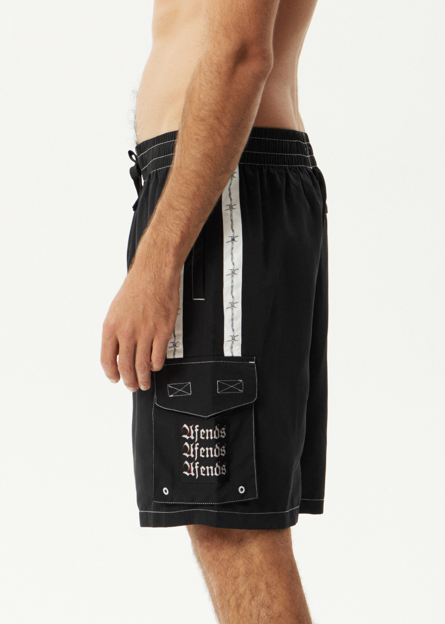 AFENDS Mens Moments - Cargo Swim Short 21" - Black
