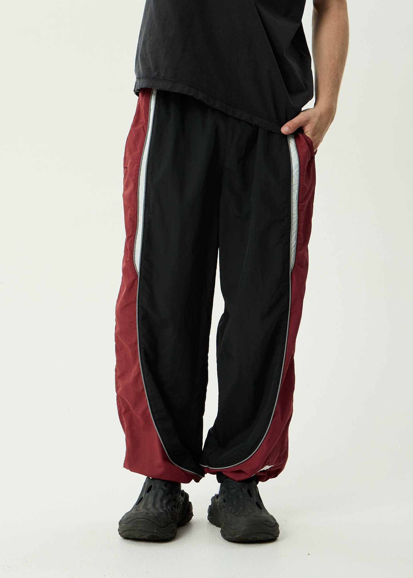 AFENDS Mens Sporting - Panelled Track Pant - Burgundy