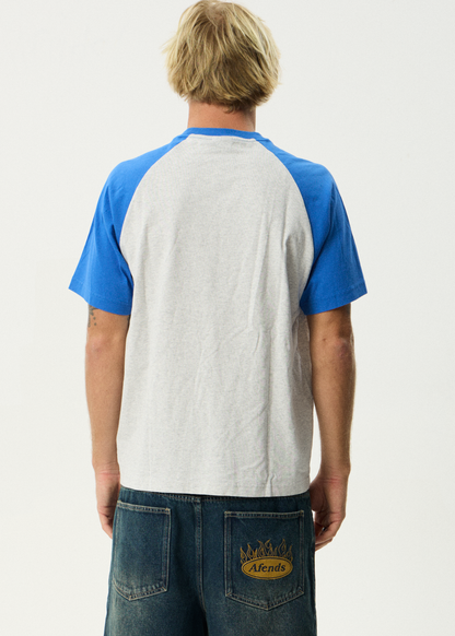 AFENDS Mens Drop Zone - Heavyweight Raglan Tee - Grey Marle