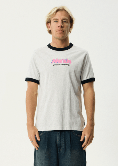 AFENDS Mens Perception - Heavyweight Oversized Ringer Tee - Grey Marle