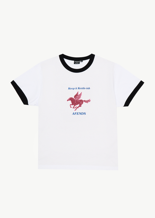 AFENDS Mens Kettle - Heavyweight Boxy Ringer Tee - White