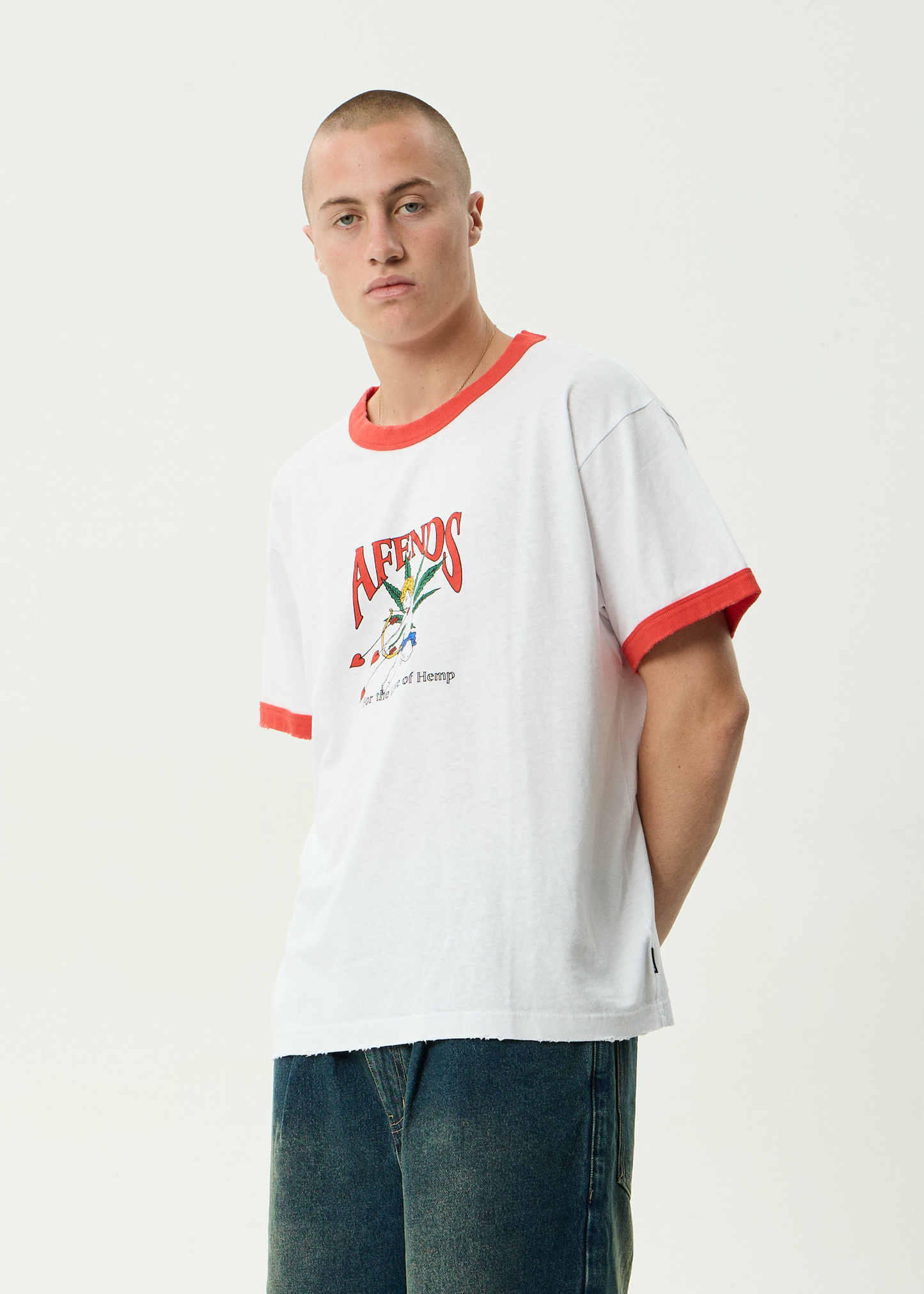 AFENDS Mens Cupid - Boxy Ringer Tee - White