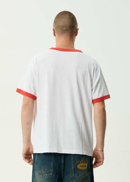 AFENDS Mens Cupid - Boxy Ringer Tee - White