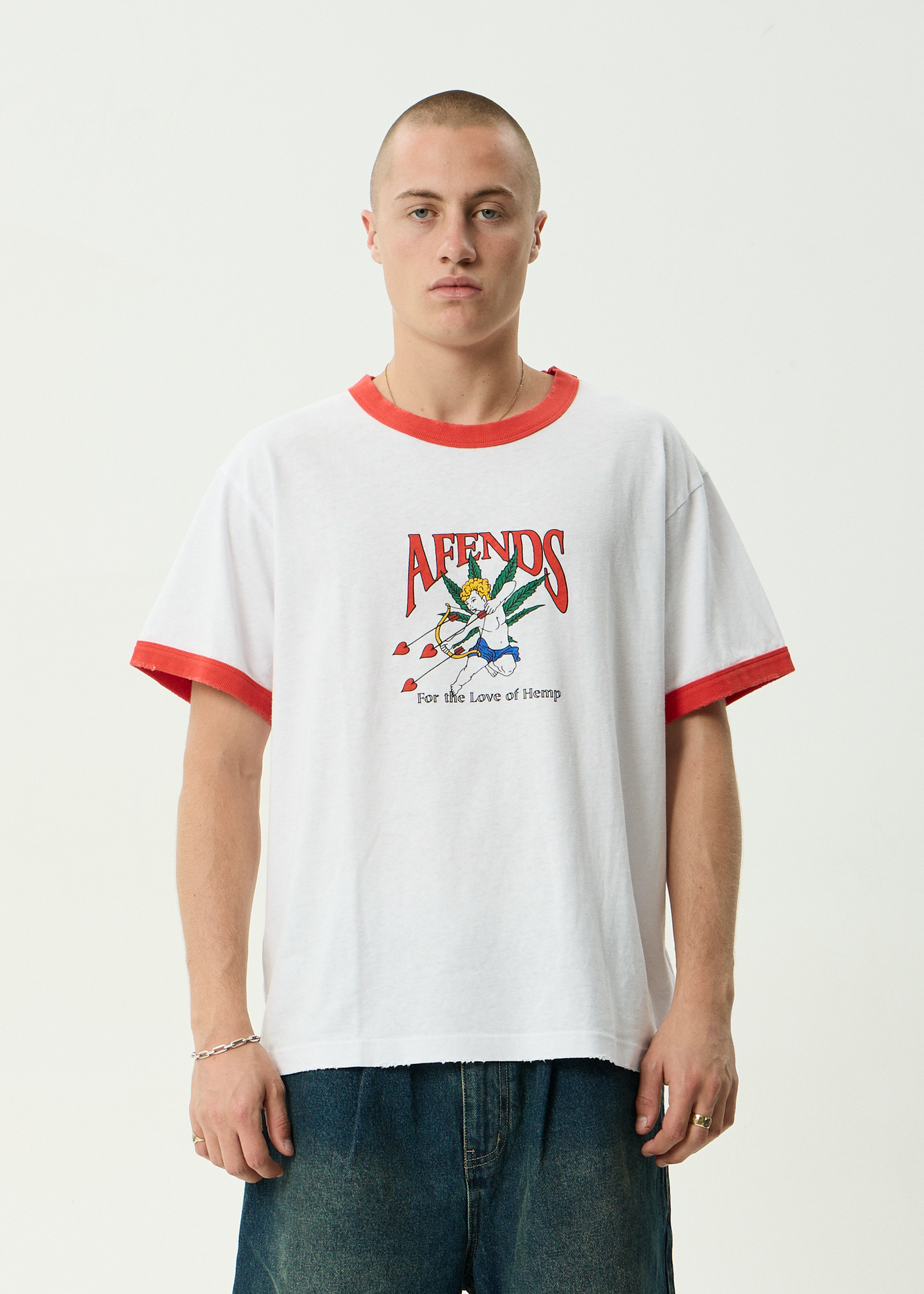 AFENDS Mens Cupid - Boxy Ringer Tee - White