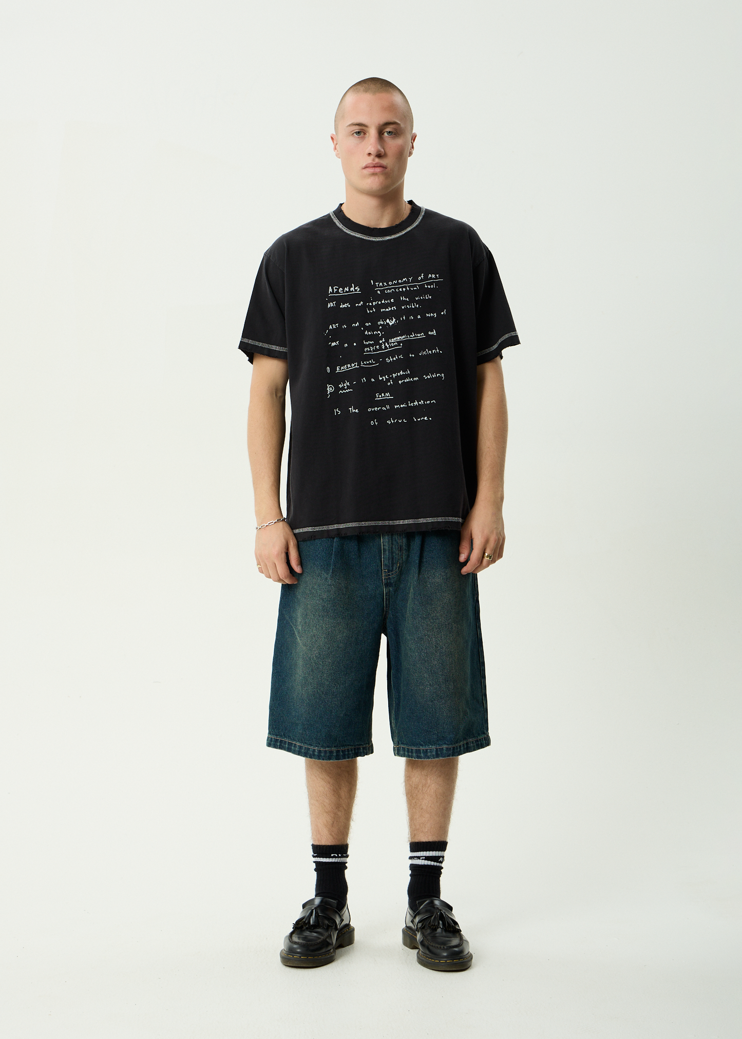 AFENDS Mens Taxonomy - Heavyweight Boxy Tee - Stone Black