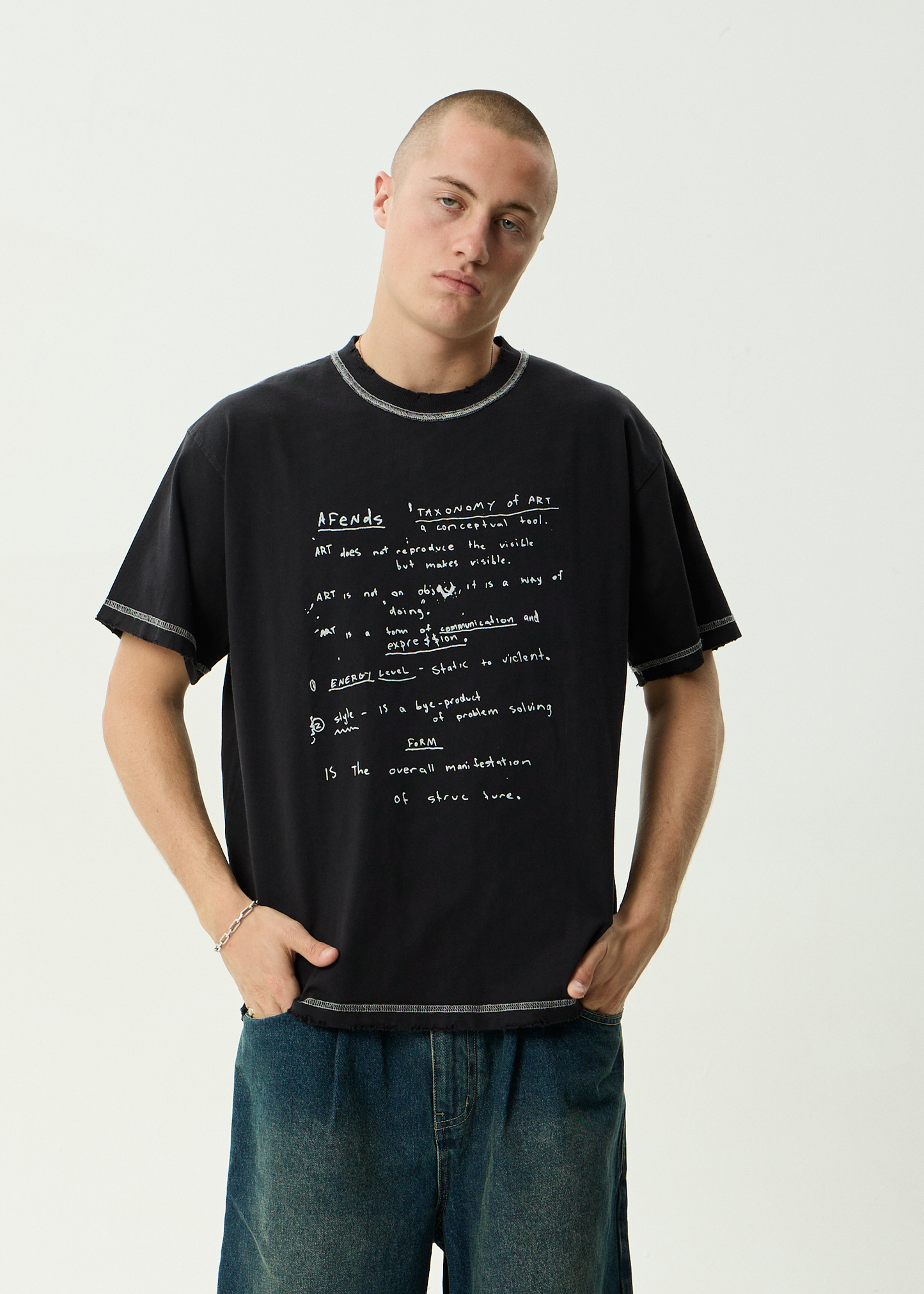 AFENDS Mens Taxonomy - Heavyweight Boxy Tee - Stone Black