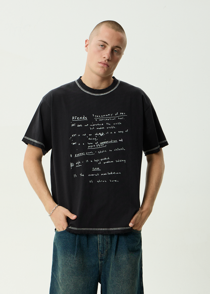 AFENDS Mens Taxonomy - Heavyweight Boxy Tee - Stone Black
