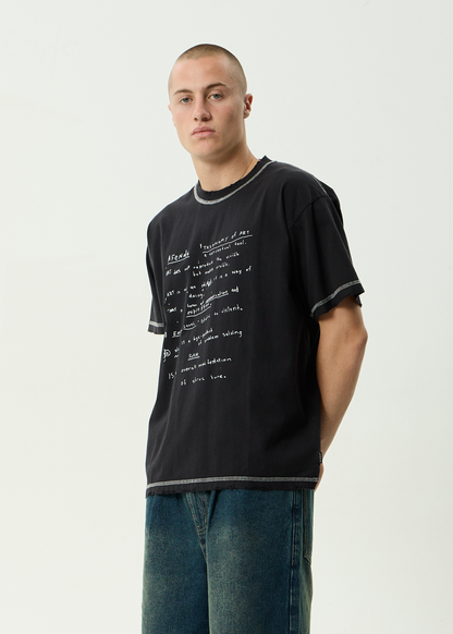 AFENDS Mens Taxonomy - Heavyweight Boxy Tee - Stone Black