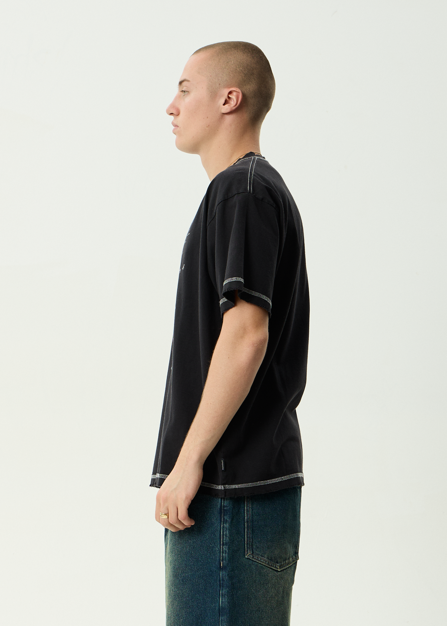 AFENDS Mens Taxonomy - Heavyweight Boxy Tee - Stone Black