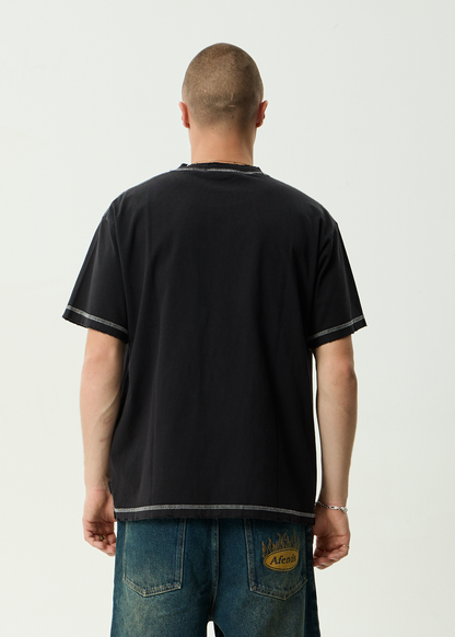 AFENDS Mens Taxonomy - Heavyweight Boxy Tee - Stone Black